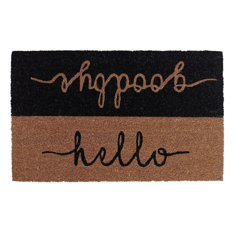Crosby St Black Hello Goodbye Coir Mat, 18x30