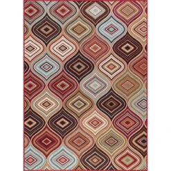 (D374) Contemporary Geometric & Diamond Ogee Design Area Rug, 5x7
