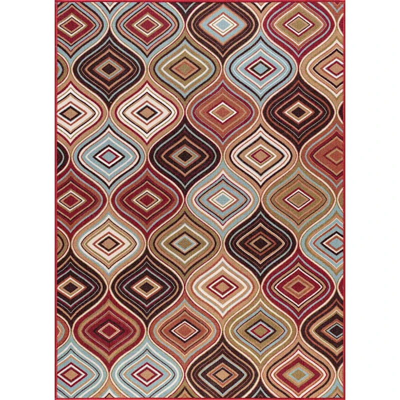 (D374) Contemporary Geometric & Diamond Ogee Design Area Rug, 5x7