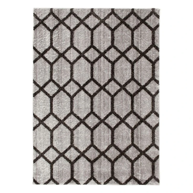 (D439) Zion Black & Grey Tufted Area Rug With Non-Slip Back, 8x10