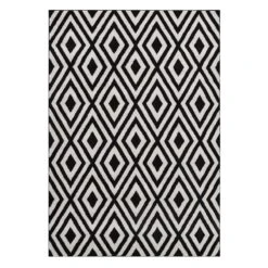 (D532) Black & White Diamond Design Area Rug, 5x7