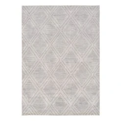 (D534) Cleo White & Grey Diamond Design Accent Rug, 3x5