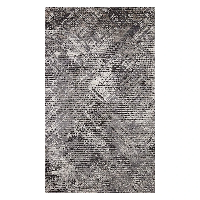 (D554) Estie Charcoal & Black Area Rug, 5x7