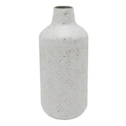 Decorative Ivory Metal Vase, 14"
