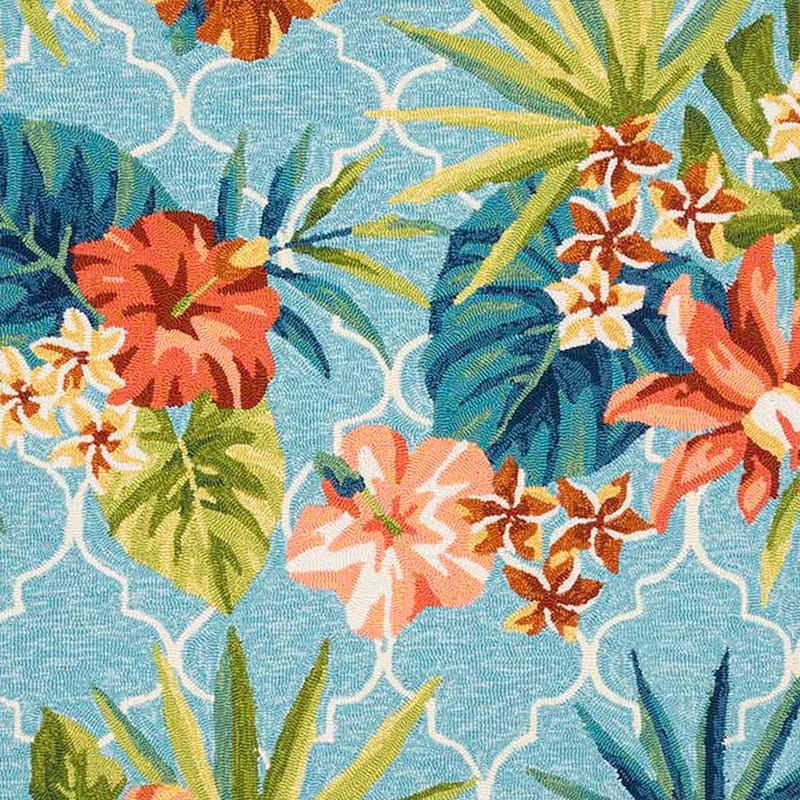 (E227) Santa Monica Trellis Aqua Floral Indoor & Outdoor Area Rug, 5x7 - Image 2