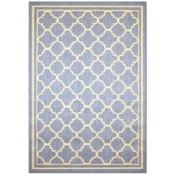 (E229) Blue & Beige Quatrefoil Modern Indoor & Outdoor Area Rug, 5x7