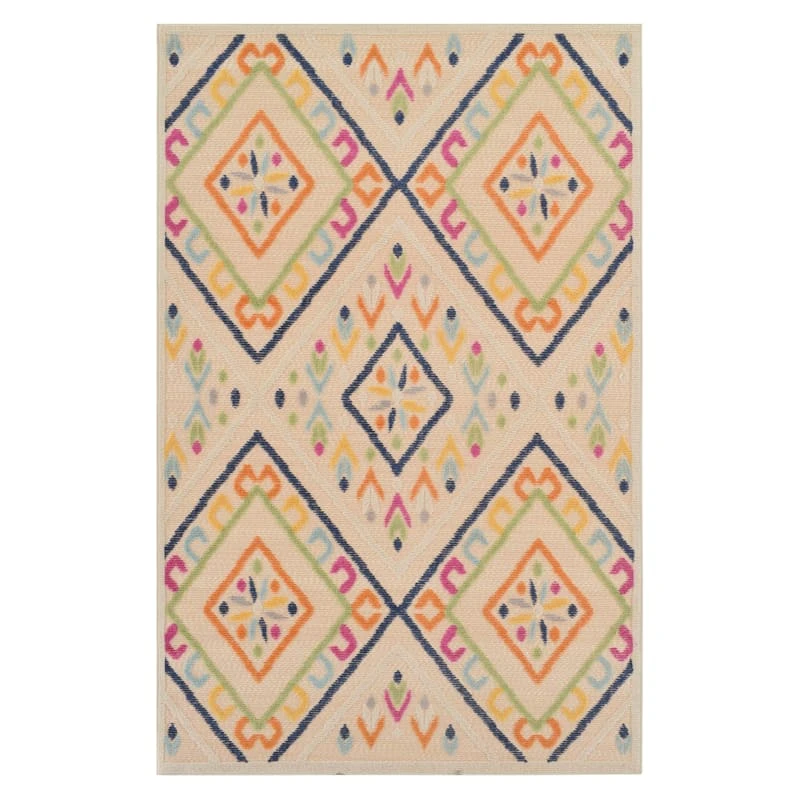 (E287) Yellow & Ivory Diamond Design Indoor & Outdoor Area Rug, 5x7