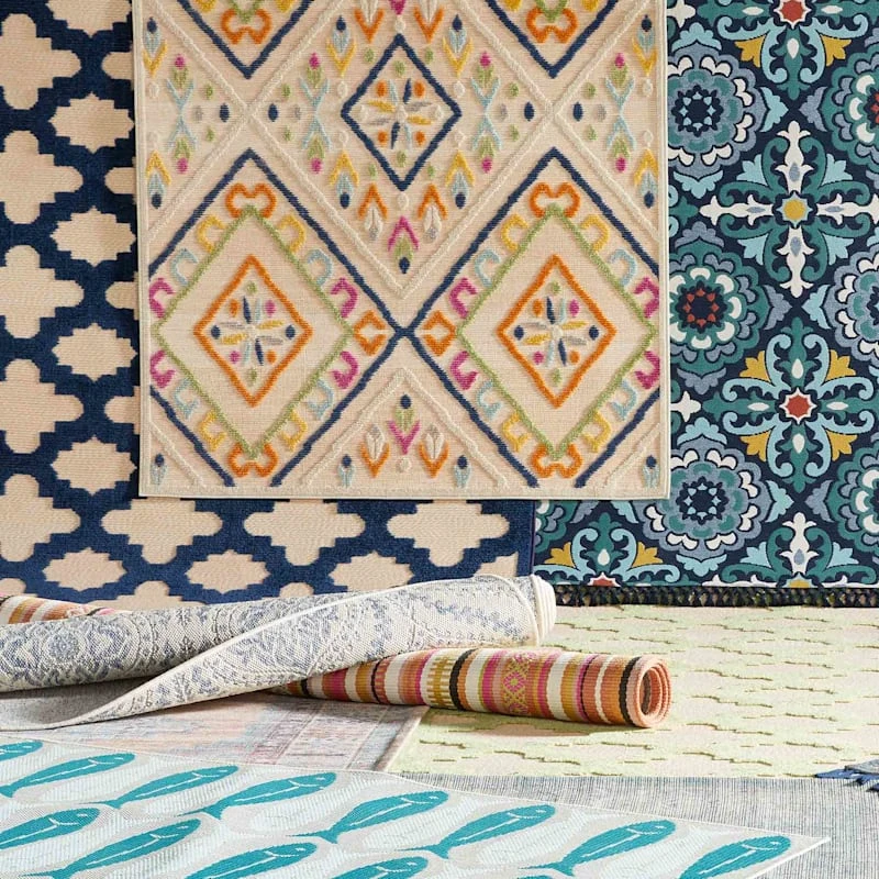 (E287) Yellow & Ivory Diamond Design Indoor & Outdoor Area Rug, 5x7 - Image 2