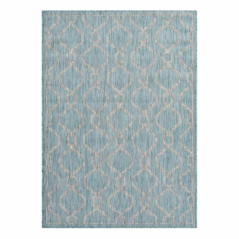 (E306) Aqua Geo Wave Indoor & Outdoor Area Rug, 5x7
