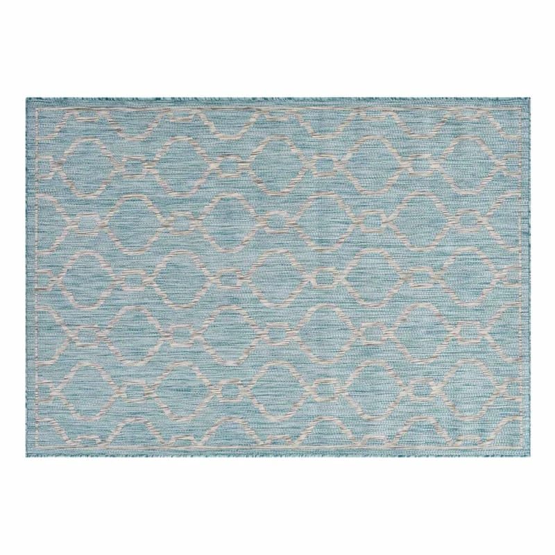 (E306) Aqua Geometric Wave Indoor & Outdoor Accent Rug, 2x4