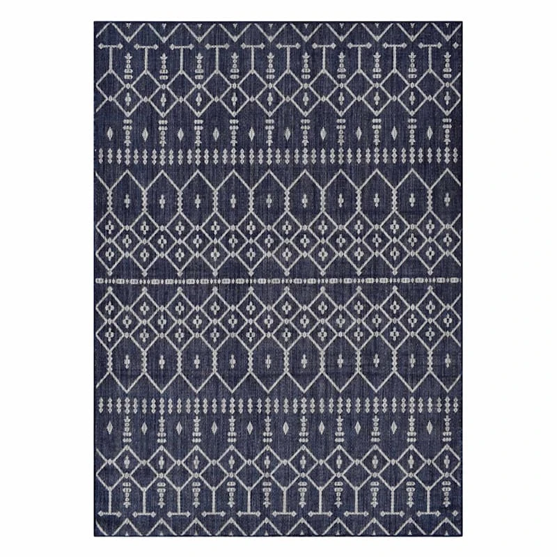 (E307) Navy Blue Collector Design Sisal Indoor & Outdoor Area Rug, 7x10