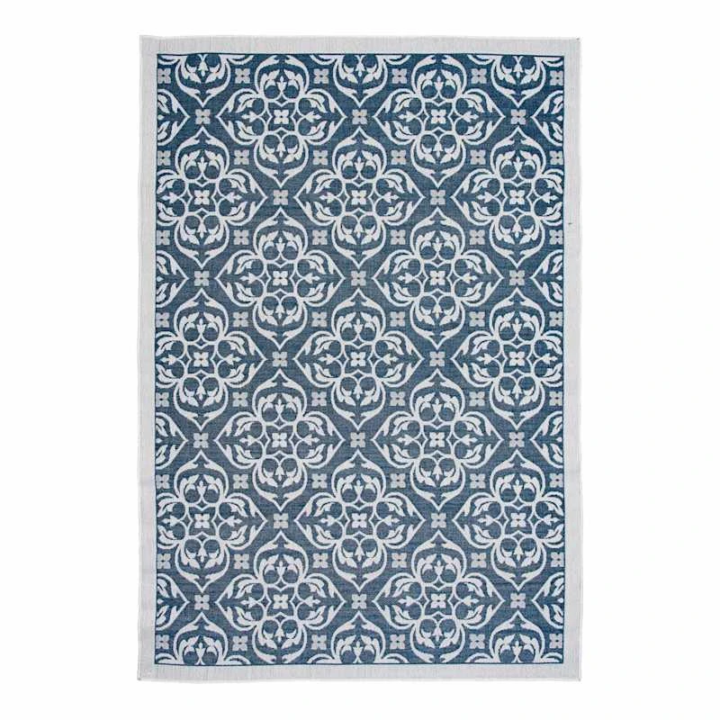 (E308) New Zealand Cobalt Blue Woven Indoor & Outdoor Area Rug, 5x7