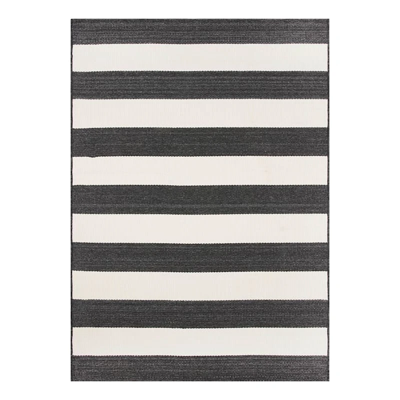(E323) Asbury Black & White Striped Indoor & Outdoor Area Rug, 5x7