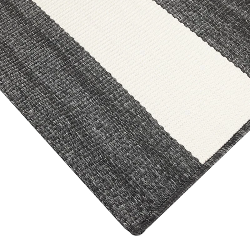(E323) Asbury Black & White Striped Indoor & Outdoor Area Rug, 5x7 - Image 2