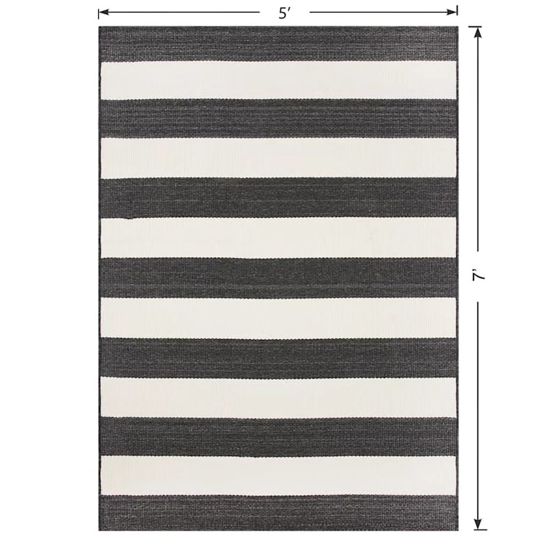 (E323) Asbury Black & White Striped Indoor & Outdoor Area Rug, 5x7 - Image 5