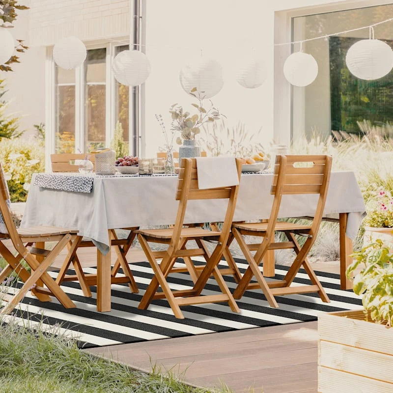 (E323) Asbury Black & White Striped Indoor & Outdoor Area Rug, 5x7 - Image 6