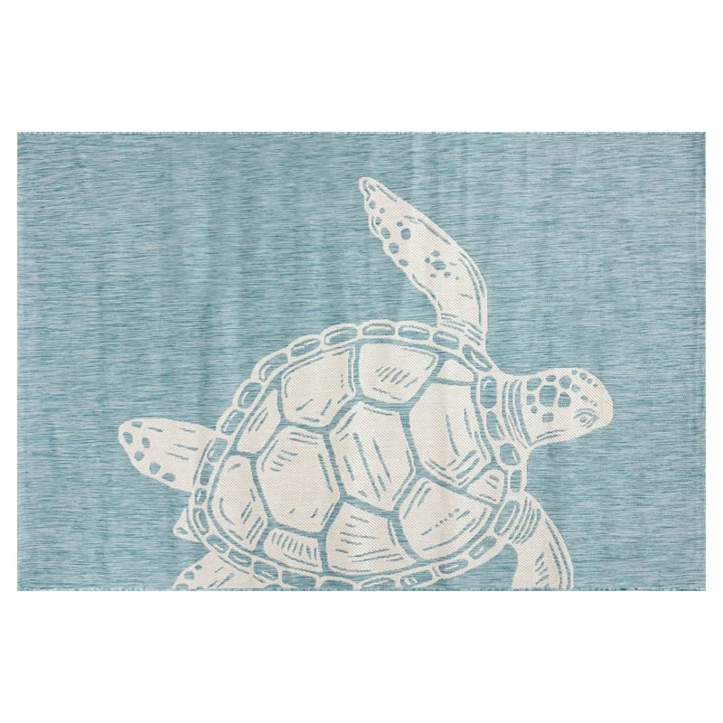 (E327) Oasis Blue Turtle Indoor & Outdoor Area Rug, 5x7