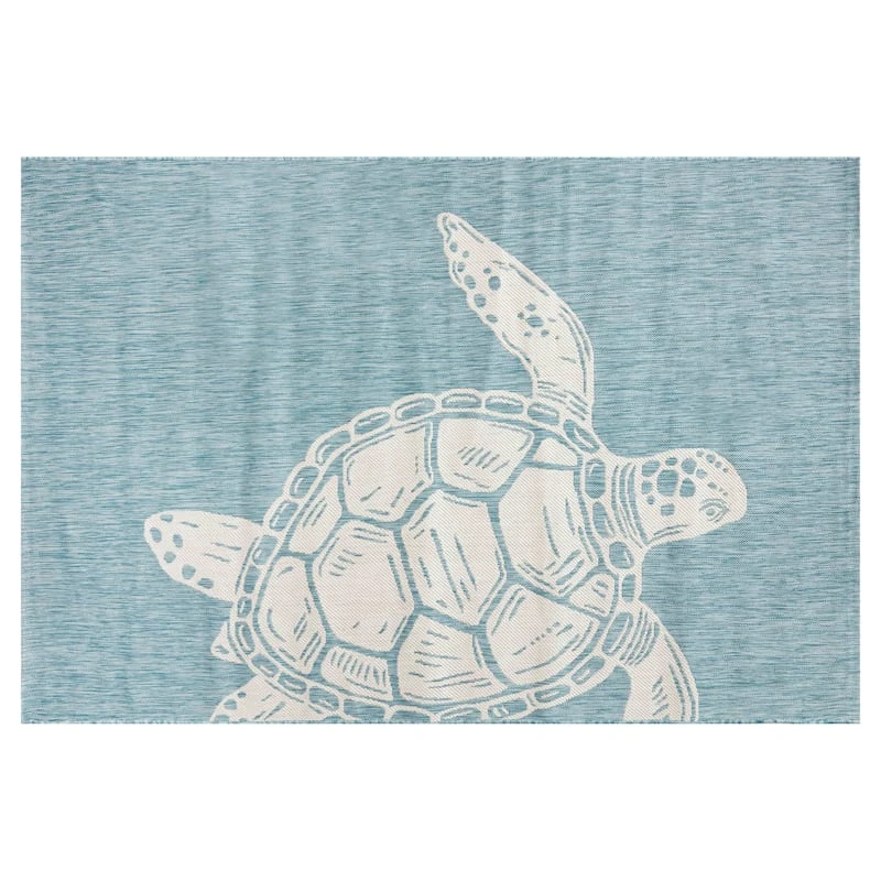 (E327) Oasis Blue Turtle Indoor & Outdoor Area Rug, 8x10