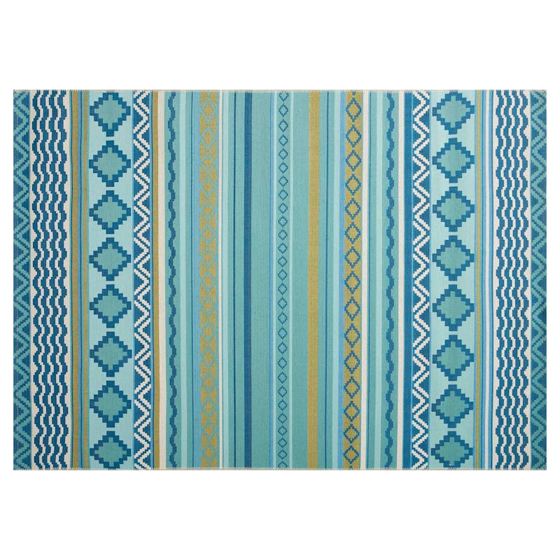 (E330) Mikayla Blue Multicolor Striped Indoor & Outdoor Area Rug, 5x8