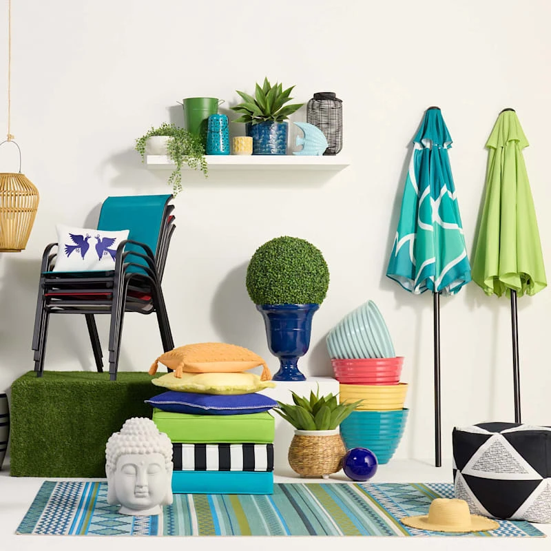 (E330) Mikayla Blue Multicolor Striped Indoor & Outdoor Area Rug, 5x8 - Image 2