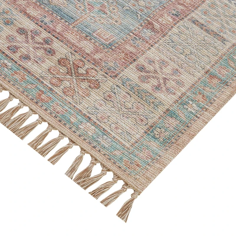 (E336) Honeybloom Anna Vintage Medallion Fringe Outdoor Area Rug, 5x7 - Image 2