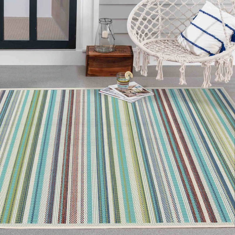(E441) Scope Aqua Green Striped Area Rug, 8x10 - Image 7