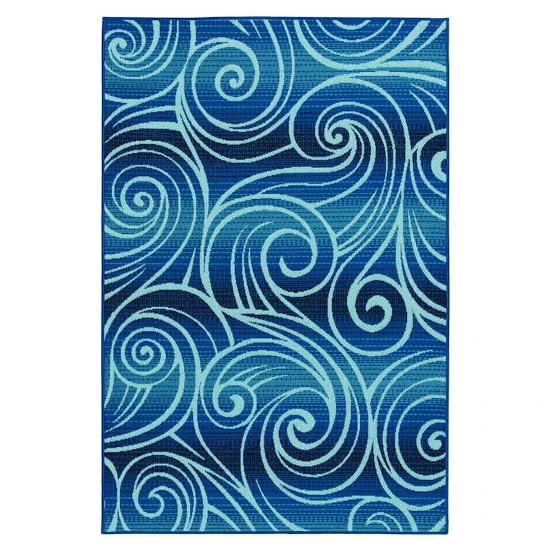 (E442) Scope Blue Wave Outdoor Area Rug, 8x10