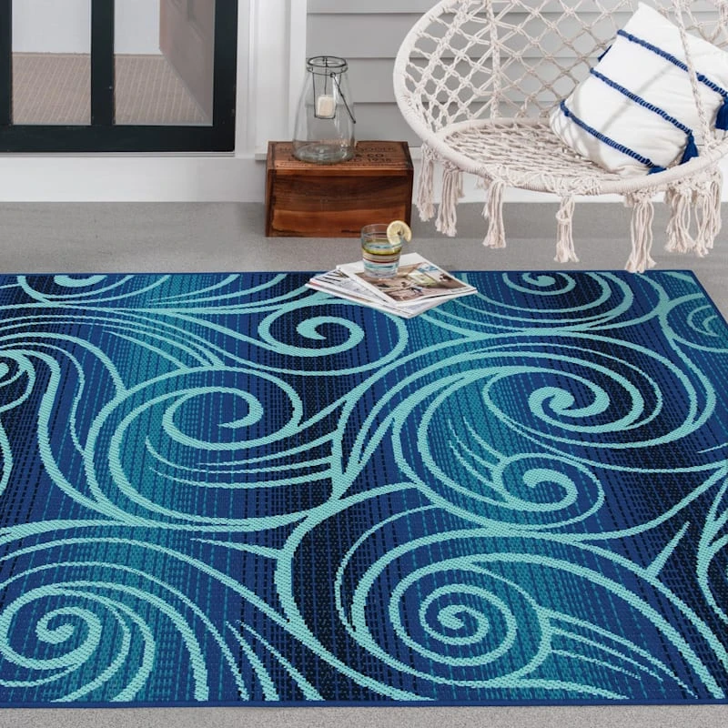 (E442) Scope Blue Wave Outdoor Area Rug, 8x10 - Image 7