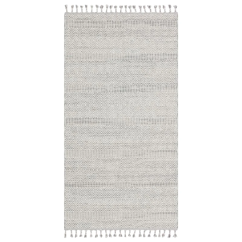 (E464) Found & Fable Soho Grey Tasseled Area Rug, 5x7