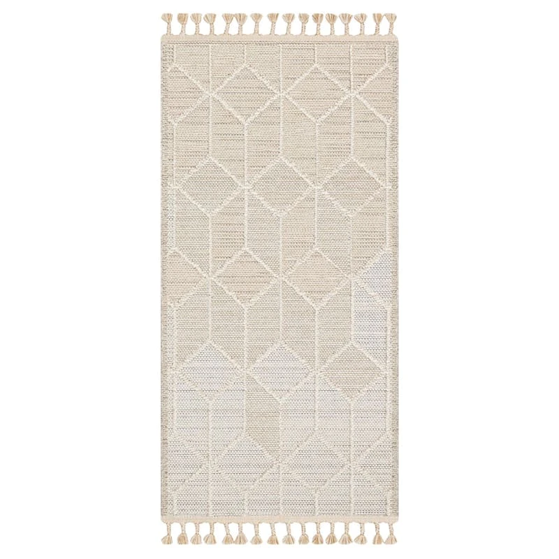 (E465) Found & Fable Soho Beige Tasseled Accent Rug, 3x5