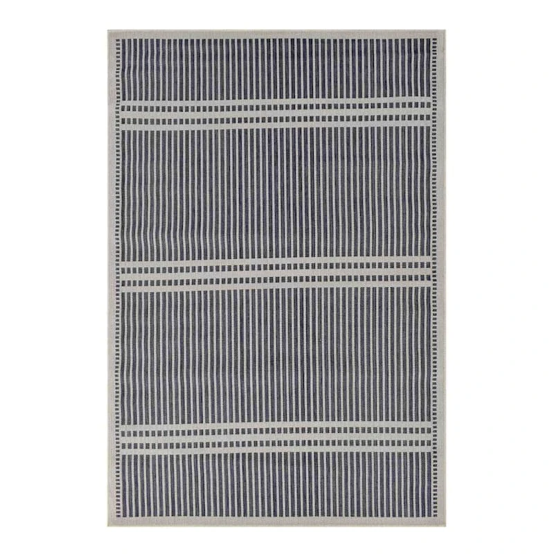 (E467) Honeybloom Terrace Blue Striped Area Rug, 5x7
