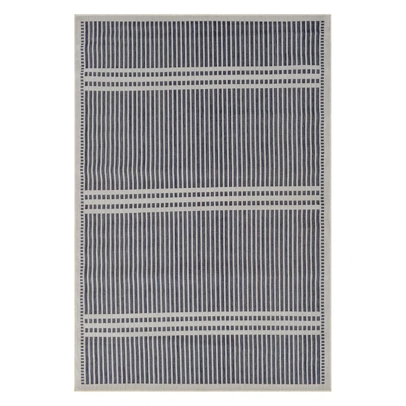 (E467) Honeybloom Terrace Blue Striped Area Rug, 8x10
