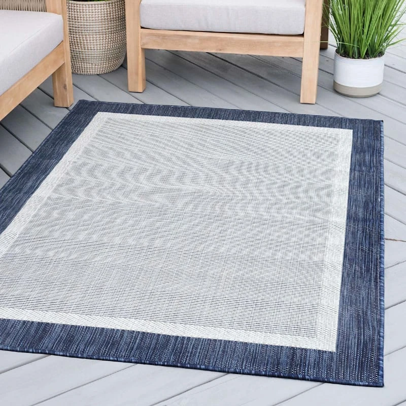 (E485) Sierra Navy Border Outdoor Area Rug, 5x7 - Image 8