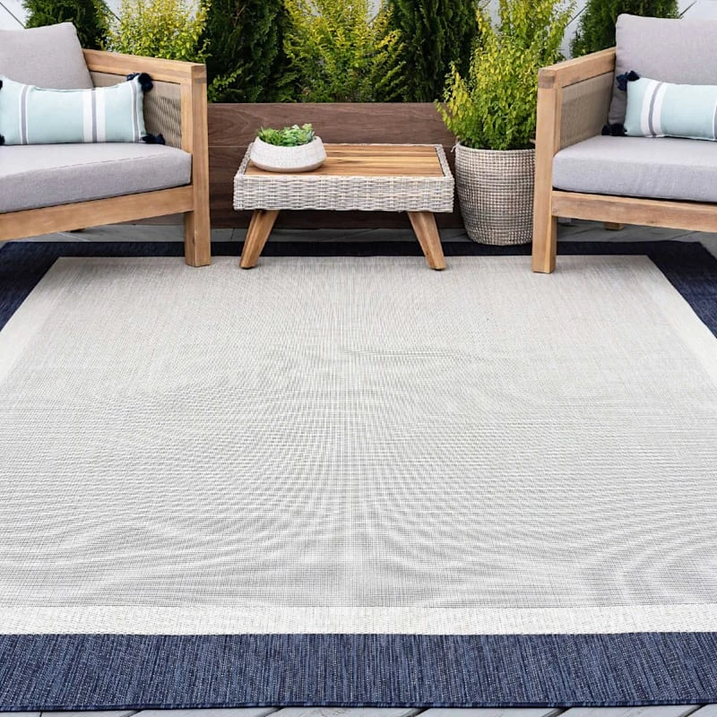 (E485) Sierra Navy Border Outdoor Area Rug, 5x7 - Image 9