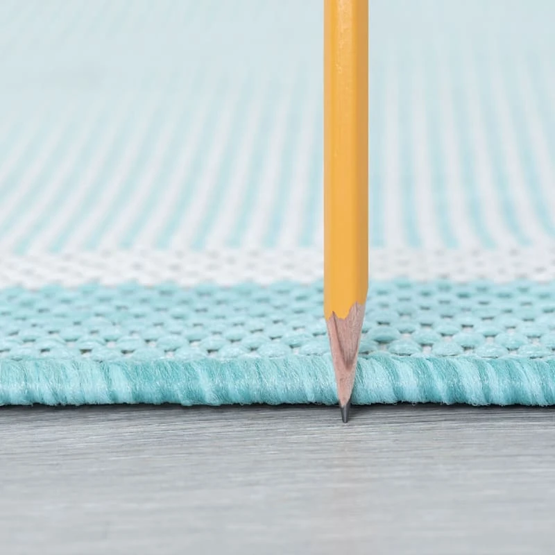 (E486) Sierra Aqua Border Outdoor Area Rug, 5x7 - Image 3