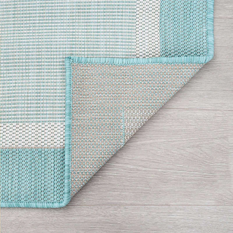 (E486) Sierra Aqua Border Outdoor Area Rug, 5x7 - Image 5