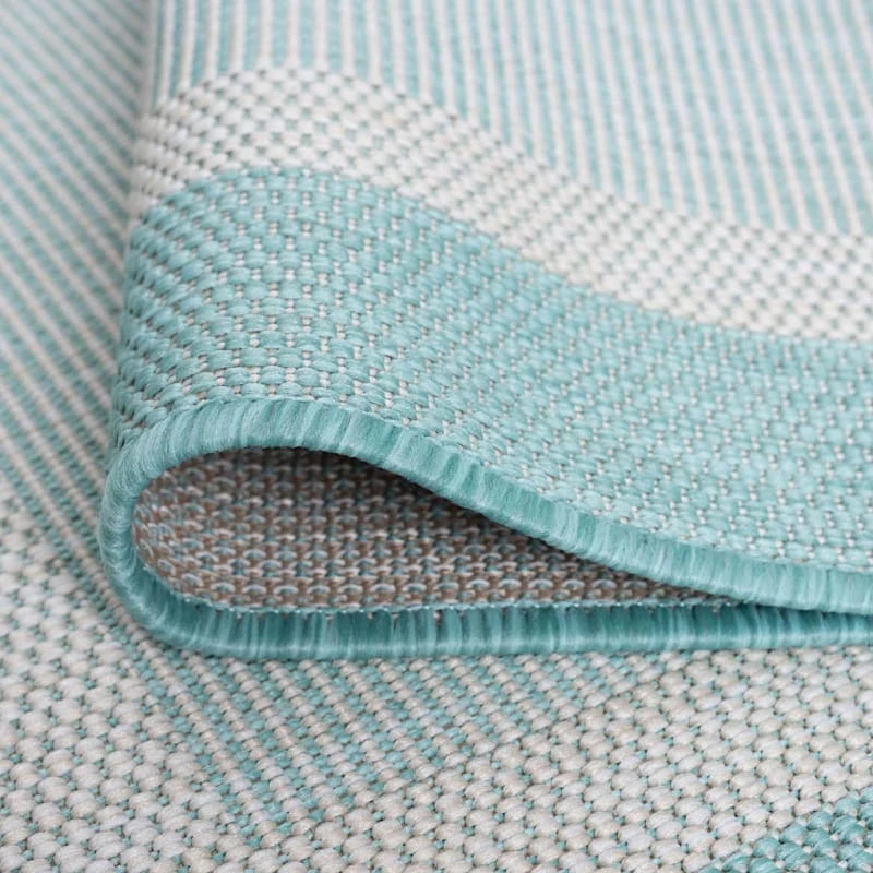 (E486) Sierra Aqua Border Outdoor Area Rug, 5x7 - Image 6