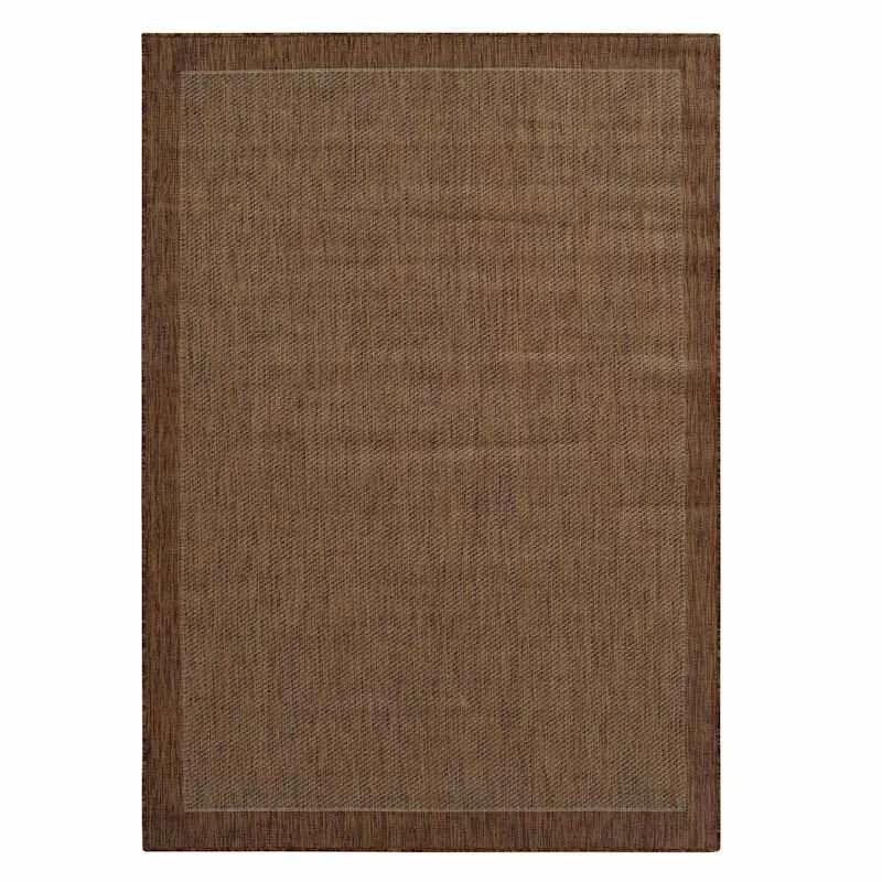 (E54) Light Brown Border Sisal Indoor & Outdoor Area Rug, 5x7