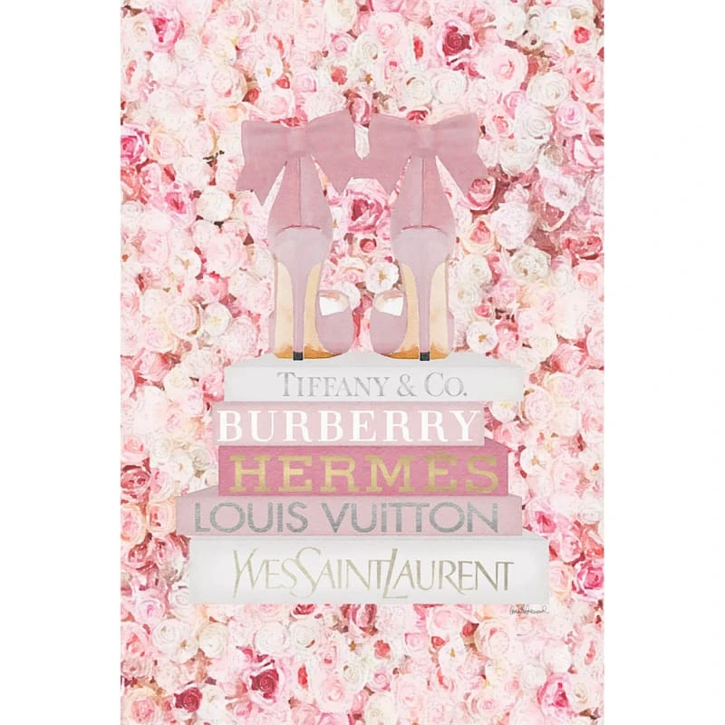 Floral Heel Bookstack Foiled Canvas Wall Art, 12x16