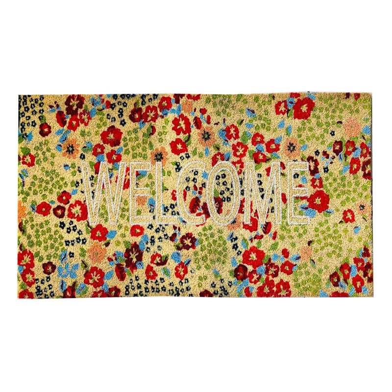 Floral Welcome Bleached Coir Doormat 22x47