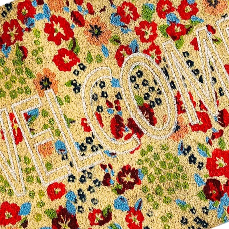 Floral Welcome Bleached Coir Doormat 22x47 - Image 2