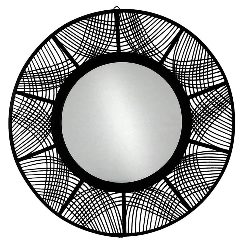 Found & Fable Black Bamboo Round Wall Mirror, 35"