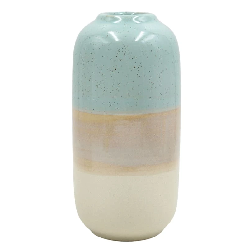 Found & Fable Blue & Terracotta Striped Ceramic Vase, 9"