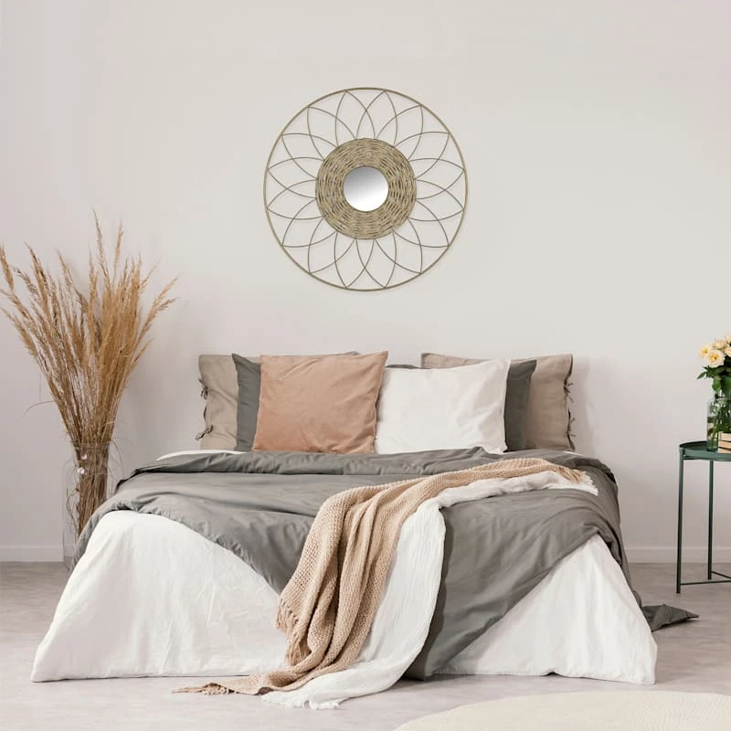 Framed Flower Weaved Round Wall Mirror, 24" - Image 2