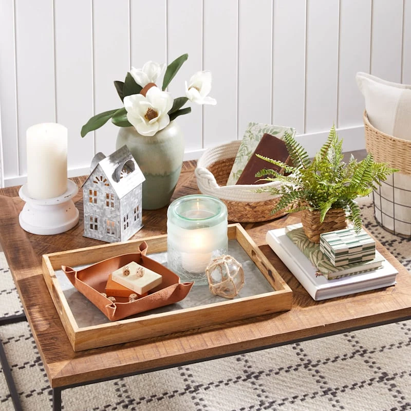 Galvanized Metal & Wood Decorative Tray, 19x13 - Image 3