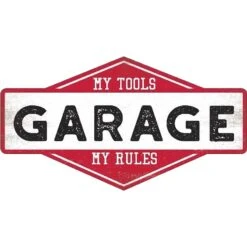 Garage Rules Red Faux Wood Wall Plaque, 16x9