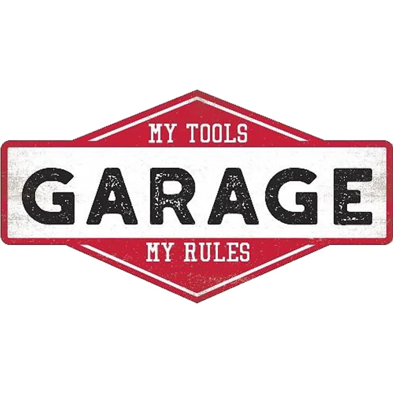 Garage Rules Red Faux Wood Wall Plaque, 16x9