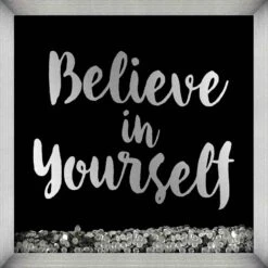 Glass Framed Believe In Yourself Sequin Shaker Box Wall Art, 12"