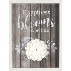 Glass Framed Happiness Blooms From Within 3D Flower Wall Art, 16x22