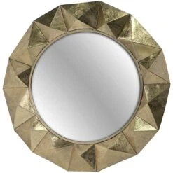 Gold Geometric Round Wall Mirror, 36"